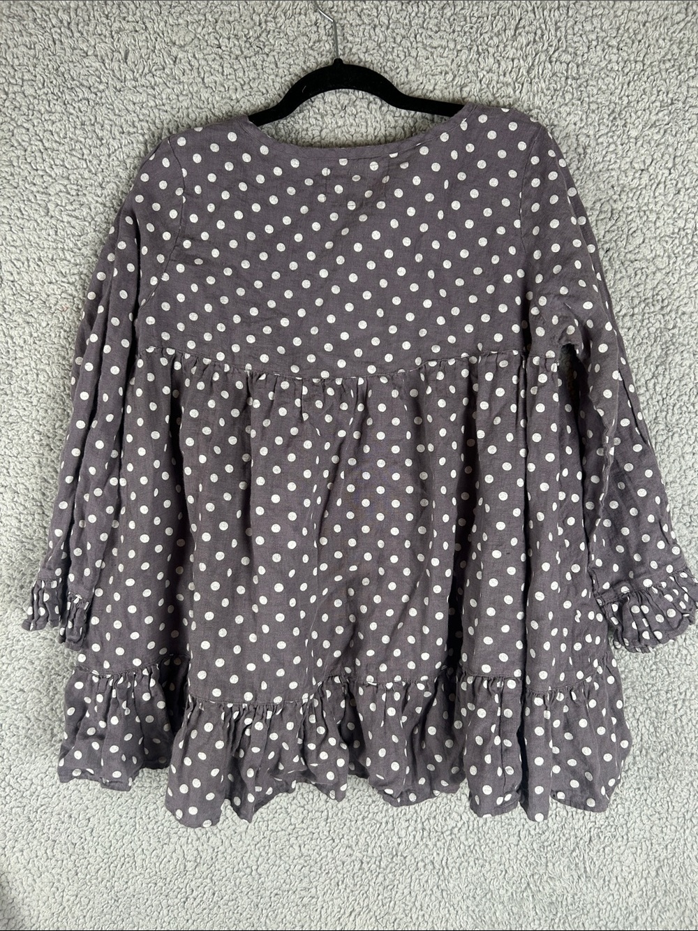 Heart’s Desire by Mary Grace Polka Dot 100% Linen Ruffled Flowy Fit Top Size S - Picture 15 of 16